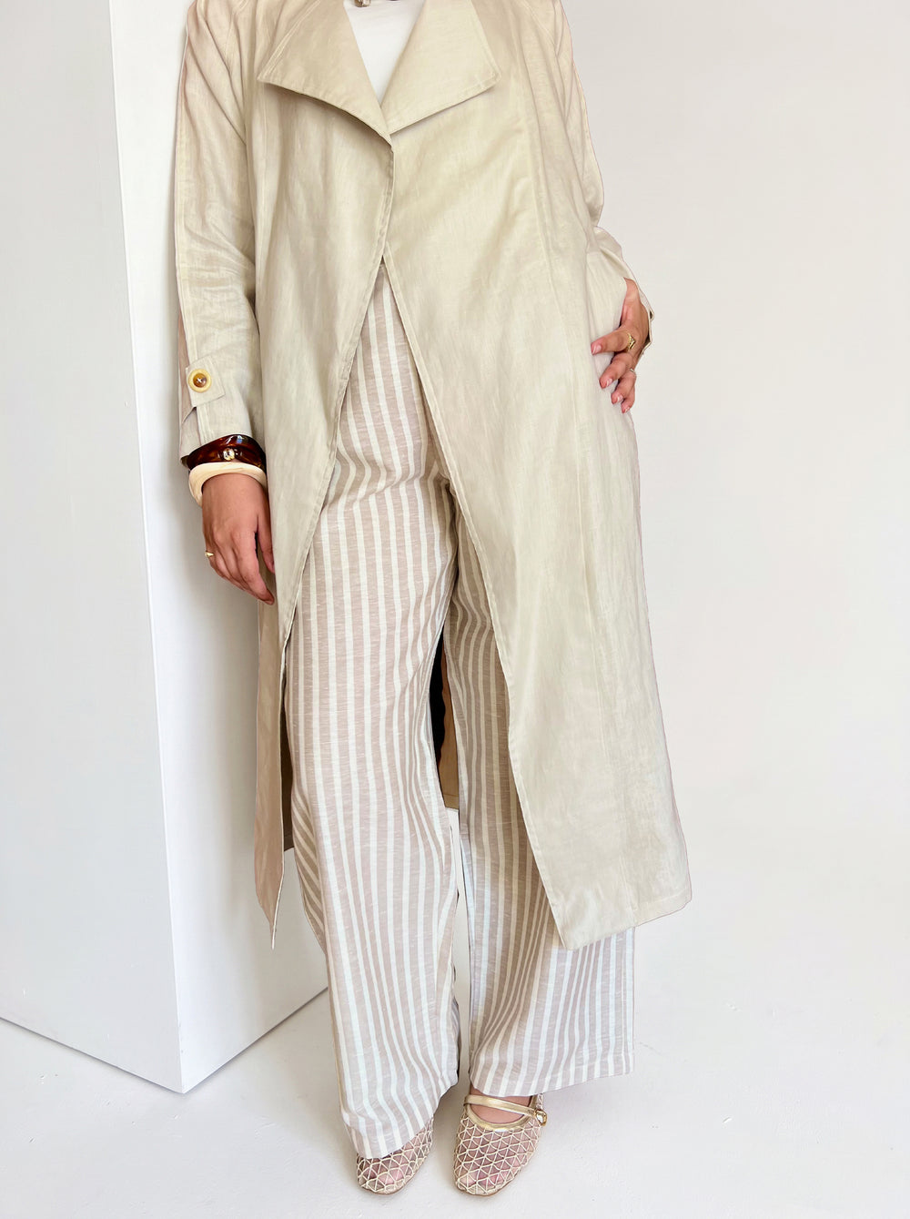 Café striped linen trousers